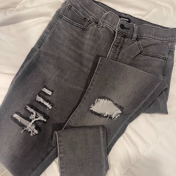faded black ripped express skinny jeans - Picture 2 of 5